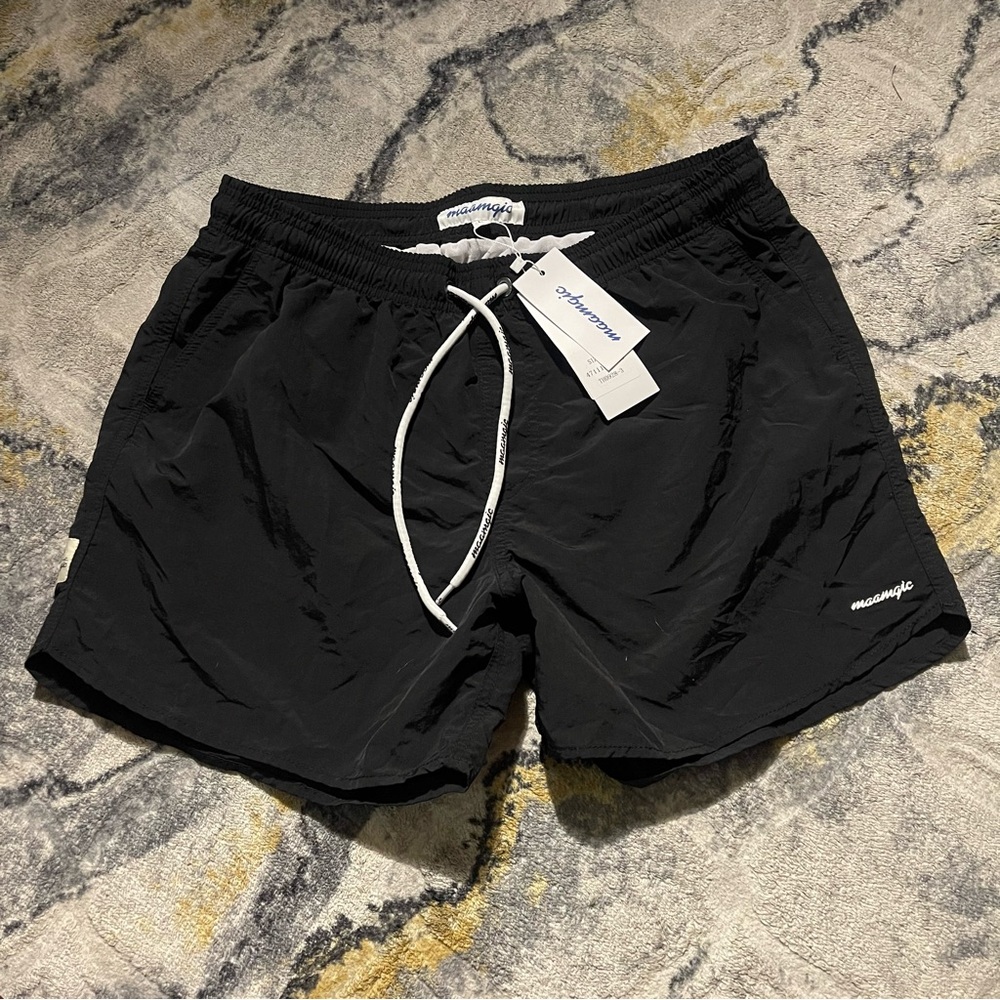 Maui and Sons Black Swim Trunks with White Accents